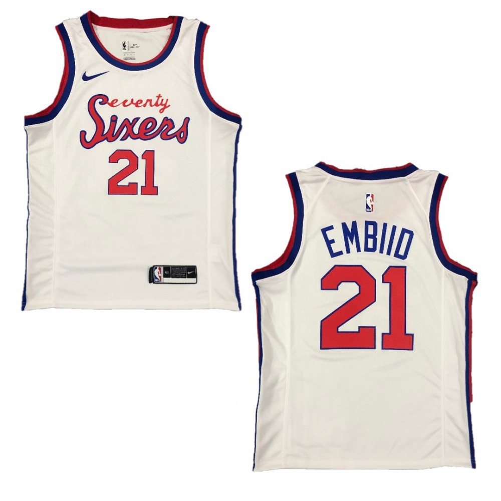 Men's Philadelphia 76ers Joel Embiid #21 White Hardwood Classics Finished Swingman Jersey-Pro Kit Vault | Brand New 26/27 Sports Jerseys